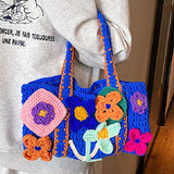 Clacive Blue Casual Patchwork Weave Bags