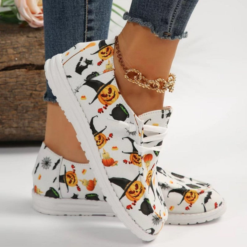 Clacive - White Casual Patchwork Printing Round Comfortable Out Door Shoes