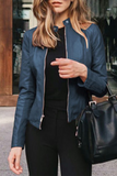 Clacive Burgundy Street Elegant Solid Patchwork Zipper Mandarin Collar Outerwear