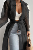 Clacive Black Casual Solid Cardigan Turndown Collar Outerwear