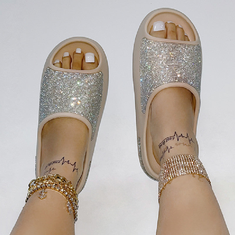Clacive - Apricot Casual Daily Living Patchwork Rhinestone Round Comfortable Shoes