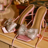Clacive - Silver Sexy Casual Patchwork Solid Color With Bow Rhinestone Square Out Door Shoes (Heel Height 4.53in)