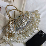 Clacive White Casual Patchwork Pearl Bags