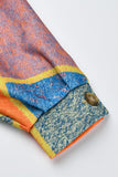 Clacive Orange Casual Plaid Print Patchwork Buckle Turndown Collar Outerwear