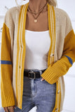 Clacive - Yellow Casual Patchwork Cardigan Contrast Outerwear