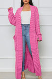 Clacive - Rose Red Casual Street Solid Slit Cardigan Weave Outerwear