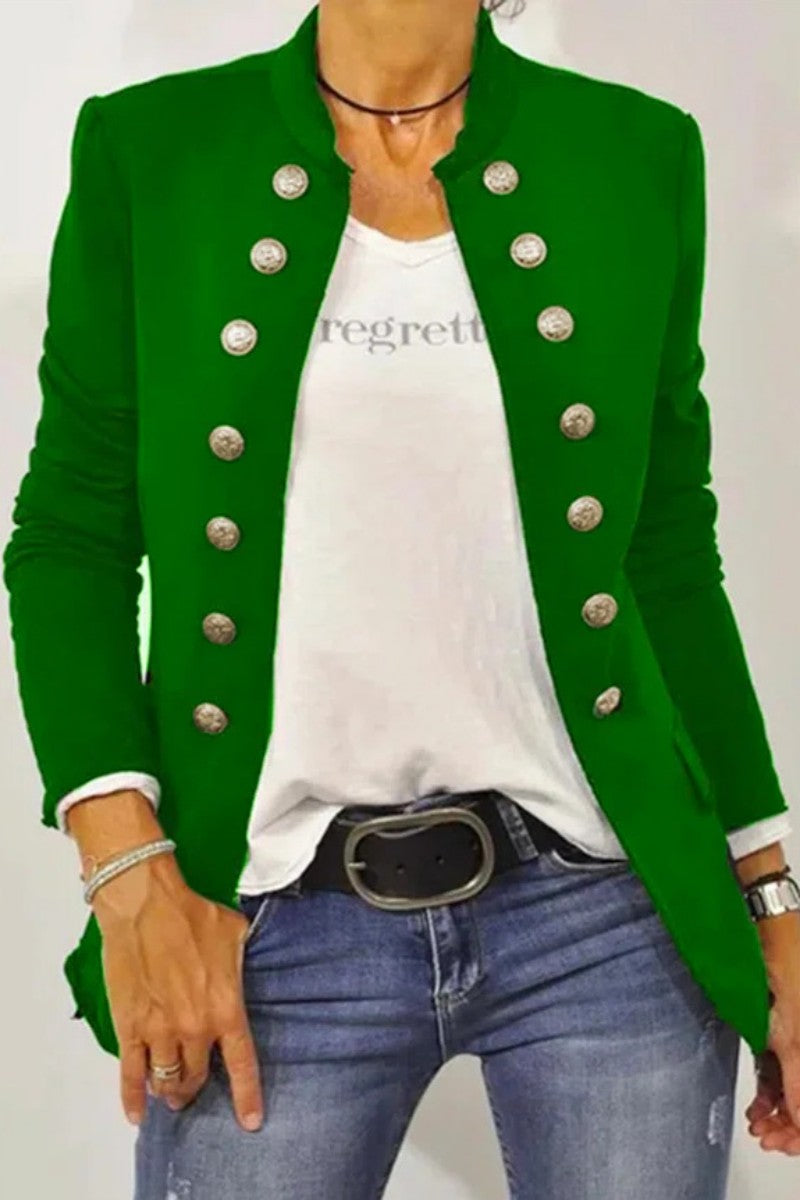 Clacive Green Casual Solid Cardigan Mandarin Collar Outerwear