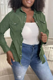 Clacive - Army Green Fashion Casual Solid Patchwork Turndown Collar Long Sleeve Regular Denim Jacket