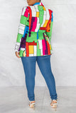 Clacive Colour Fashion Casual Print Patchwork Cardigan Turn-back Collar Outerwear