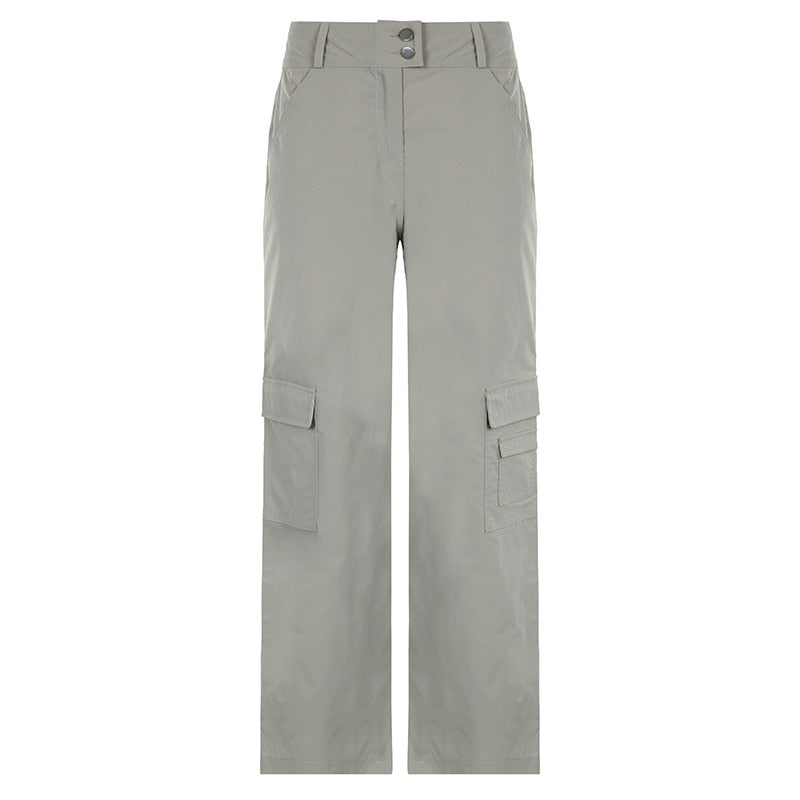 Gray Clacive Pants Parachute Casual Streetwear Low Waist Straight Korean Fashion Y2k Button Fly