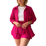 Fall outfits Women 2 Piece Waffle Lounge Sets Deep V Neck Tie Front Long Sleeve Knit Top and High Waist Shorts Set Streetwear