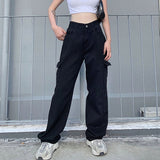 Y2k Clacive Jeans Straight Pockets All Match  Korean Style Streetwear Low Waist 2000S Women Clothes