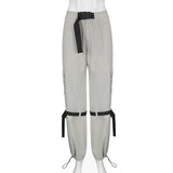 Tech Wear Baggy Pants Parachute Clacive Sweatpant Lace Up Pockets Gray Streetwear Y2k Style Clothes