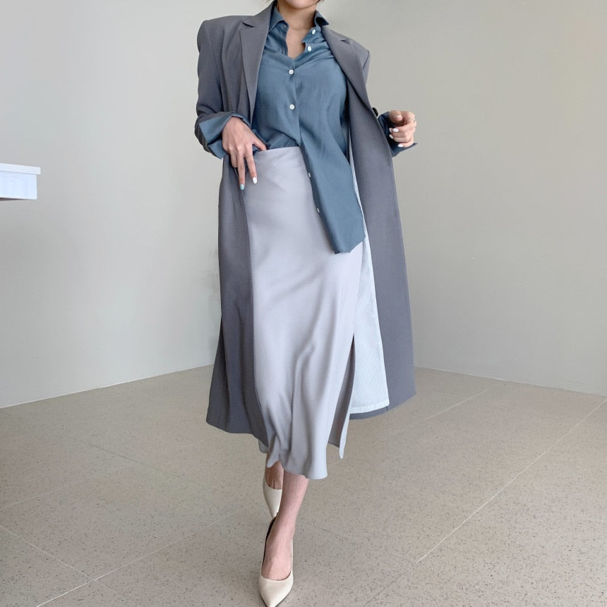Clacive Elegant Korean Loose Long Women Blazers Coats  Autumn Single Breasted Female Full Sleeve OL Suit Jackets Trench Coat WJ182