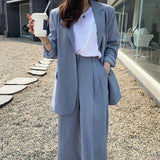 Clacive Korea Chic Office Ladies Pants Suits Women Spring Retro Blazer+High Waist Straight Mopping Trousers Two-Piece Set