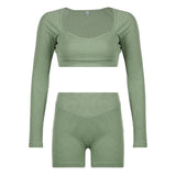 Clacive Y2K Green Two Pieces Sets Knitted Skinny Crop Top And Shorts Sporty Suits Women Lounge Biker Tacksuits Summer Basic