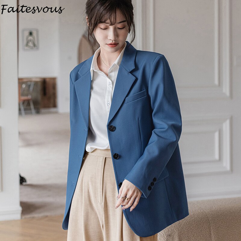 Clacive Korean Blazers For Women Elegant Stylish Autumn  New Loose Long Sleeve Jackets Office Ladies Button Up Coats