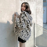 Clacive  Winter Faux Fur Hooded Coat Women Korean Cute Leopard Print Bear Ear Cap Warm Jacket Casual Loose Plush Overcoat Female