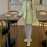 Clacive Korean Chic Woolen Blazers Women Fashion Loose Avocado Green Jacket Autumn Winter High Street Suit Coats Female