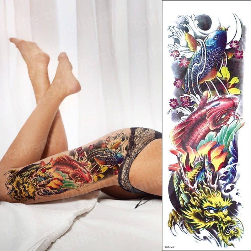 Clacive Fake tatoo girls fish watercolor sex tattoo for women leg body tattoos large waterproof removable full arm sleeve tattoo designs