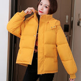 Clacive Winter Cropped Down Jacket Women Korean Fashion Solid Color Bubble Coats  New Hooded Parkas Female