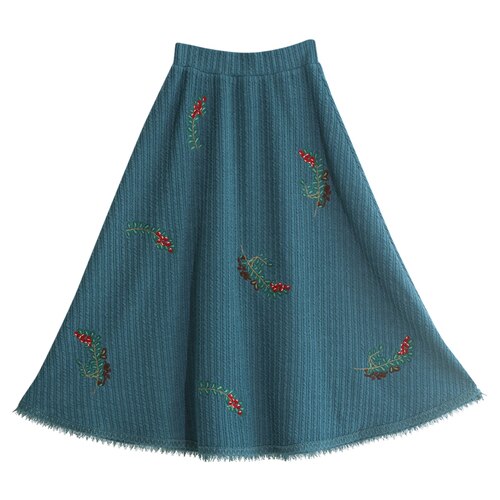 Fall outfits back to school  Original Design  Autumn Winter Women Elegant Vintage Blue Mori Girls Exquisite Fruits Embroidery Lace Hem Knitted Skirts