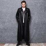 Clacive  Long Black Leather Trench Coat Men Long Sleeve Double Breasted Spring Autumn Plus Size Pu Leather Mens Clothing 6Xl 7Xl