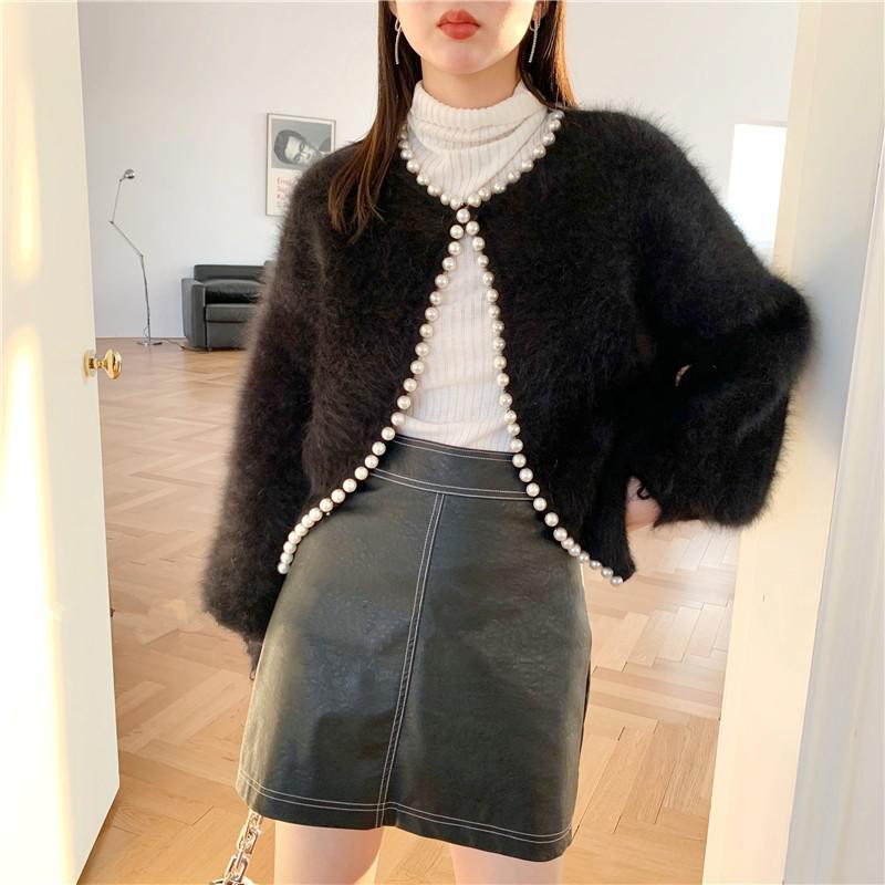 Clacive Fashion Nail Bead Sweater Coat Female Social Autumn Winter Imitation Mink Cashmere Jacket Sueter Mujer Cardigan For Women Chic