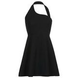 Clacive Irregular Mini Dress Solid Halter Dress Y2k Summer Sleeveless Dress 90S Street Short Dress Women Partywear Beach