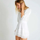 Clacive  Summer Autumn Long Sleeve Elegant V-Neck Embroidery Layer Mini Dress White Tiered Ruffled Ladies Dress