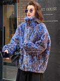 Clacive  Winter Oversized Colorful Leopard Print Faux Fur Coat Women Long Sleeve Zip Up Warm Soft Fluffy Jacket Korean Fashion