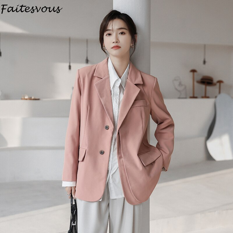Clacive Pink Blazers Women Korean Loose Office Ladies Jacket  Autumn New Casual Elegant Suit Coats Female