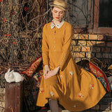 Fall outfits back to school  Original Design AIGYPTOS Autumn Winter New Women Vintage Elegant Slim Mori Girls French Embroidery Yellow Long Knitted Dresses