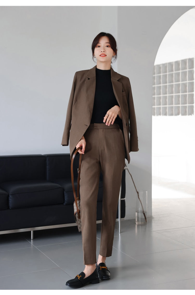 Clacive New Women's Blazer And Pants Two Piece Set Office Lady Elegant Workwear Female Formal Slim Solid Trousers Suit