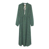 Clacive  Vintage Lace Up Polka Dot Women Green Dress Spring Elastic Waist Female Long Dress  Summer A-Line Vestidos Femme