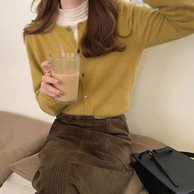 Clacive Fall outfits Cashmere Sweater Cardigan Women Single Breasted Long Sleeve Elegant Vintage Jumper Solid Wool Knitted Autumn Winter Outwear X452