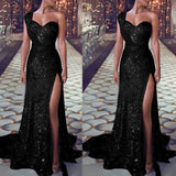 Clacive  Women Sexy One Shoulder High Split Irregular Dress  New Fashion Shiny Sequin Long Evening Dresses Lady Elegant Party Dress