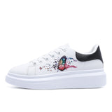 Clacive New Women Shoes Colorful Butterfly Pattern Decoration Casual Sneakers Thick-Soled Height-Enhancing White Shoes Lace-Up Non-Slip