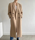 Clacive Stylish Loose Long Women Blazers Coats Belted  Autumn Double Breasted Female Full Sleeve Suit Jackets Ladies Blazer WJ184