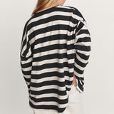 Clacive   SS England Street Vintage Striped O-Neck Cotton Boyfriend Oversize Loose Hoodies Women Sweatshirt Pullovers Tops