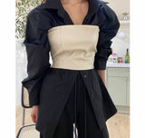 Women Oversized Shirts & Vest Leather Corset Autumn Long Sleeve Loose Female Blouses Tops