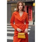 NEW  Women's Dresses Side Hight Split Dress Long Orange Red Jacquard Fabric  Streetwear