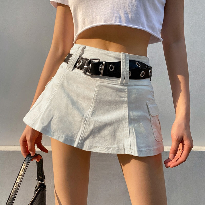 Clacive Big Pocket Mini Skirt Y2k Zipper Short Skirt Harajuku Denim Skirt Women Goth Black Skirts Streetwear Cargo Skirt