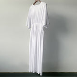 Clacive New Summer Women O-Neck Midi Dress Cotton Ladies Black White Slim Waist Fashion Long Robe 4 Colors