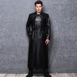 Clacive  Long Black Leather Trench Coat Men Long Sleeve Double Breasted Spring Autumn Plus Size Pu Leather Mens Clothing 6Xl 7Xl