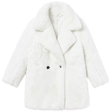 Clacive  Winter Warm White Faux Fur Coat Women Long Sleeve Lapel Double Breasted Luxury Elegant Fluffy Fake Rabbit Fur Blazers
