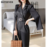 Chic Work Wear Ladies Notched Collar Jumpsuits Rompers Elegant Split Sleeve Belted Female Playsuits OL Style Overalls