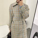 Clacive Plaid Lapel Trench Coat Women  Autumn New Loose Long Windbreaker With Sashes Korean Fashion Jackets Female
