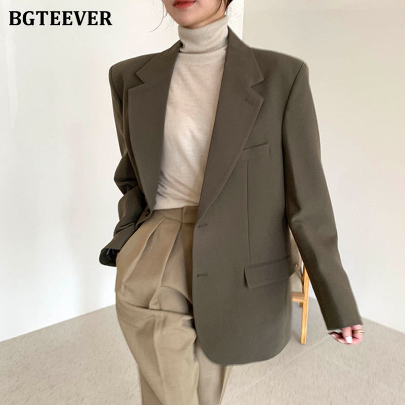 Elegant Notched Collar Solid Women Jackets Long Sleeve Single-Breasted Female Blazer  Autumn Winter Outwear