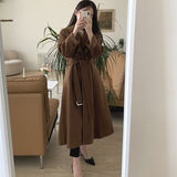 Clacive  Winter Elegant Long Women Woolen Jacket Autumn Turn-Down Collar Thicken Blends Korean Coats Female Outwear